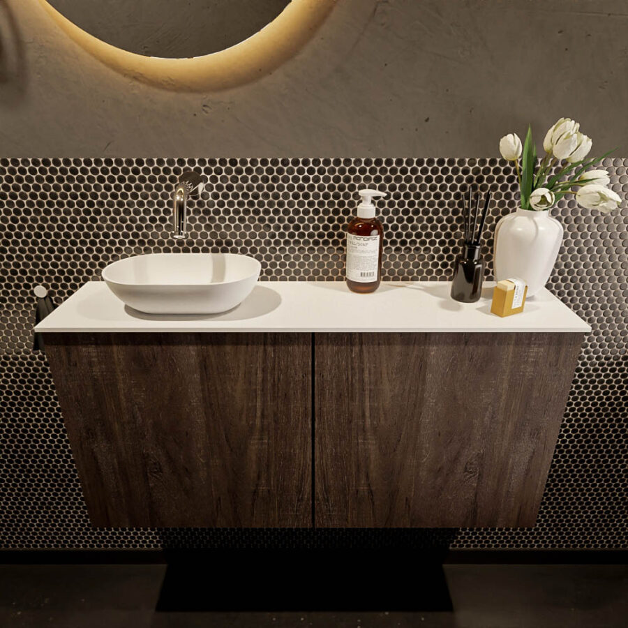 MONDIAZ FOWY toiletmeubel 100cm kleur dark brown. Waskom positie links kleur talc | talc. Zonder kraangat - Afbeelding 2