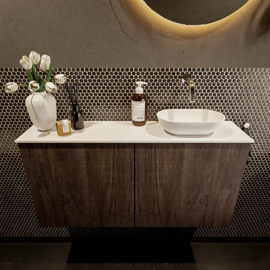 MONDIAZ FOWY toiletmeubel 100cm kleur dark brown. Waskom positie rechts kleur talc | talc. Zonder kraangat - Afbeelding 2