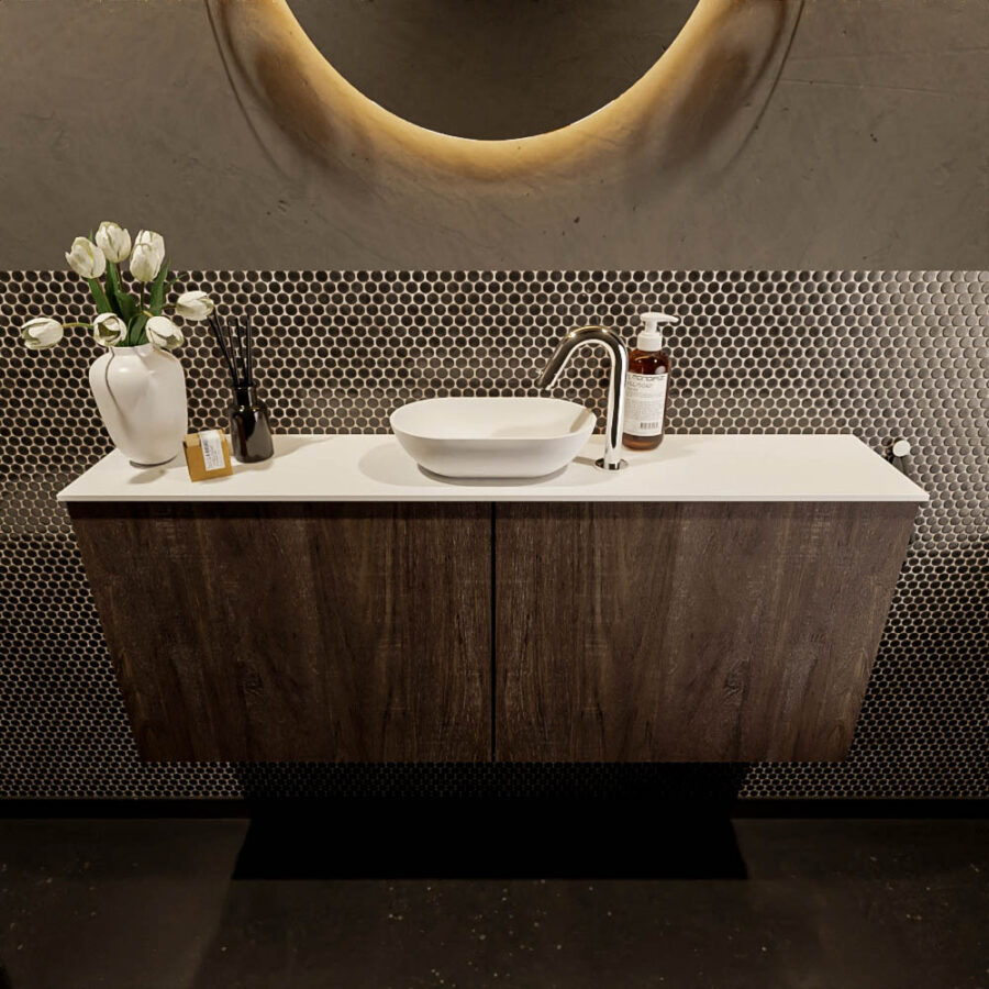 MONDIAZ FOWY toiletmeubel 120cm kleur dark brown. Waskom positie midden kleur talc | talc. Met 1 kraangat - Afbeelding 2