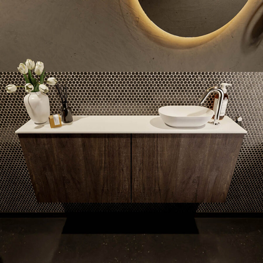MONDIAZ FOWY toiletmeubel 120cm kleur dark brown. Waskom positie rechts kleur talc | talc. Met 1 kraangat - Afbeelding 2