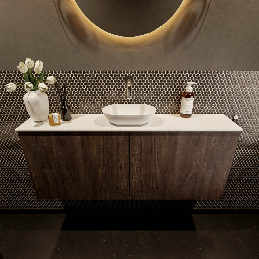 MONDIAZ FOWY toiletmeubel 120cm kleur dark brown. Waskom positie midden kleur talc | talc. Zonder kraangat - Afbeelding 2