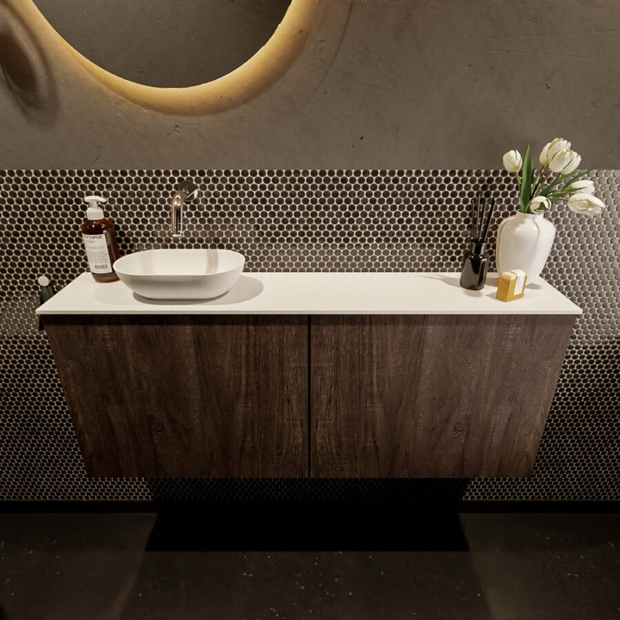 MONDIAZ FOWY toiletmeubel 120cm kleur dark brown. Waskom positie links kleur talc | talc. Zonder kraangat - Afbeelding 2