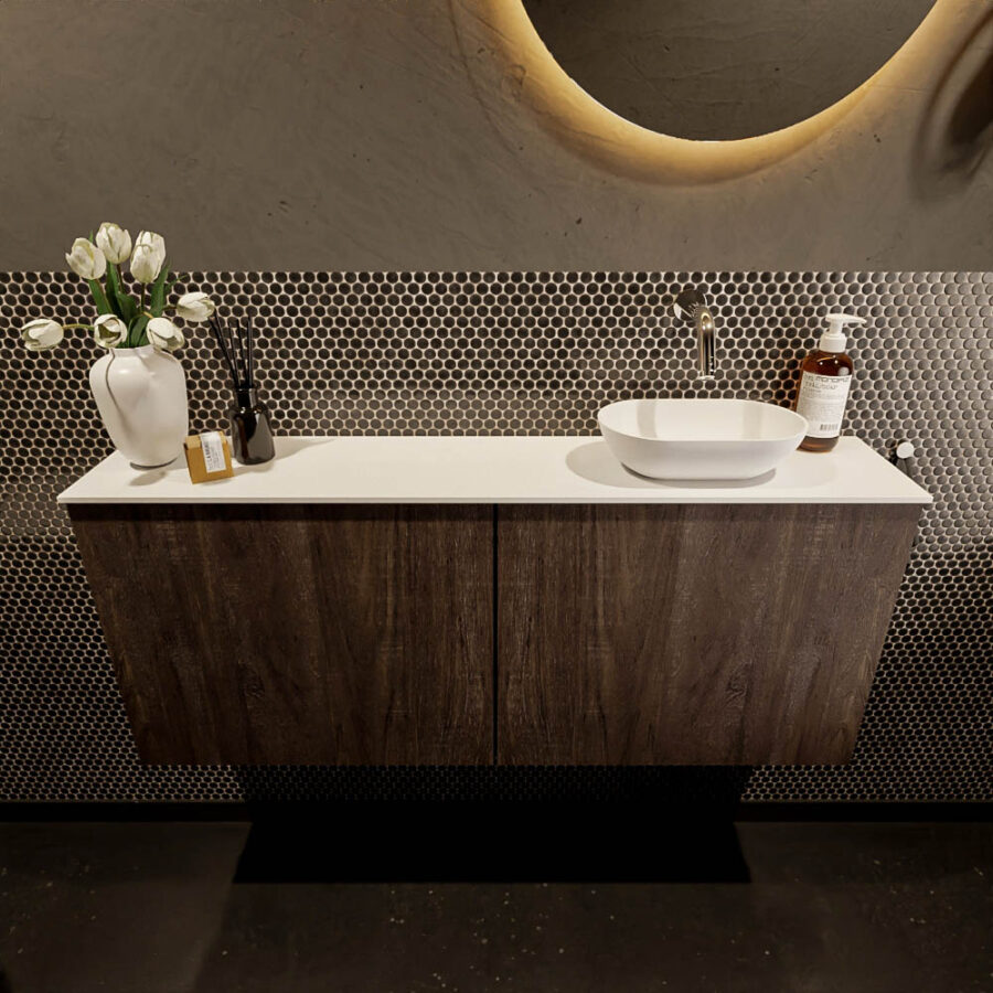 MONDIAZ FOWY toiletmeubel 120cm kleur dark brown. Waskom positie rechts kleur talc | talc. Zonder kraangat - Afbeelding 2
