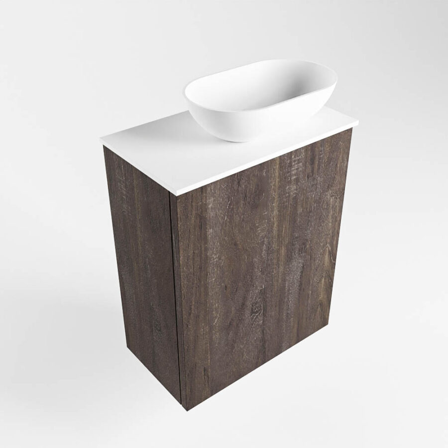 MONDIAZ FOWY toiletmeubel 40cm kleur dark brown. Waskom positie rechts kleur talc | talc. Met 1 kraangat - Afbeelding 4