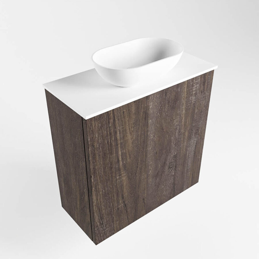 MONDIAZ FOWY toiletmeubel 50cm kleur dark brown. Waskom positie midden kleur talc | talc. Zonder kraangat - Afbeelding 4