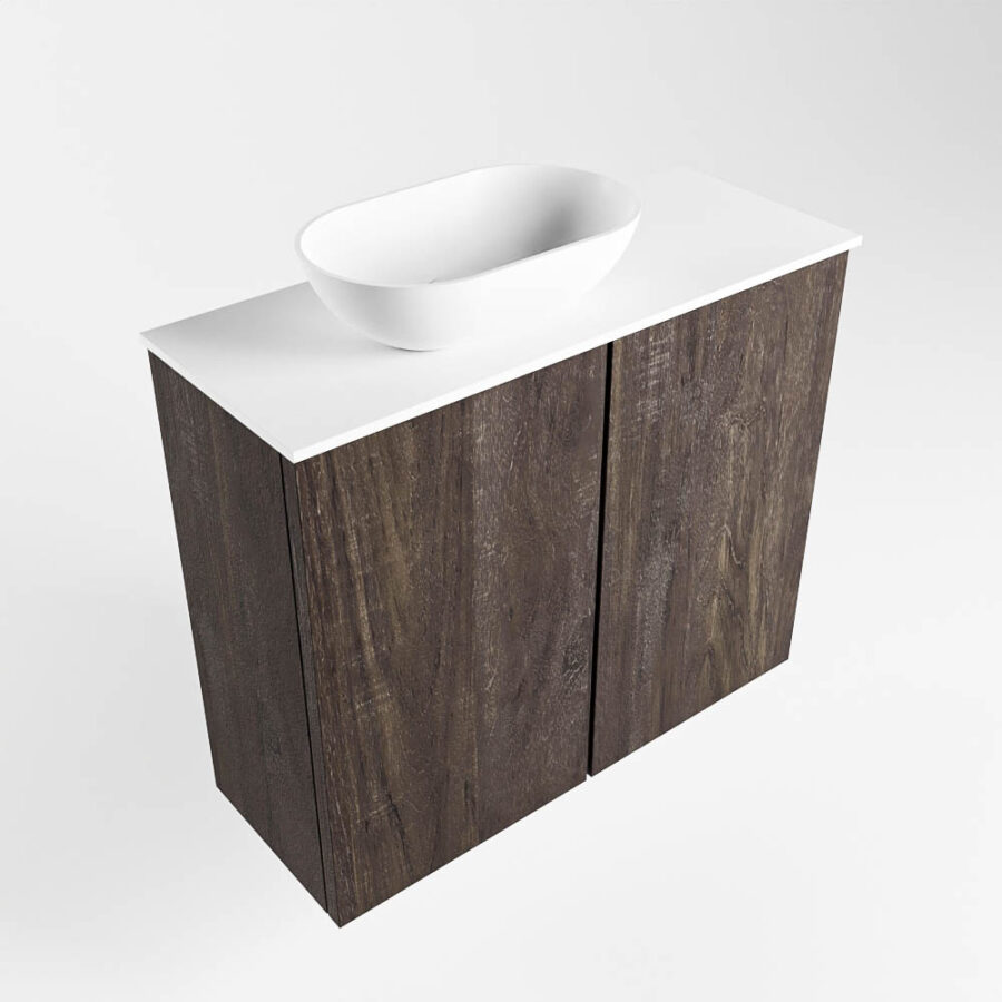 MONDIAZ FOWY toiletmeubel 60cm kleur dark brown. Waskom positie links kleur talc | talc. Met 1 kraangat - Afbeelding 4