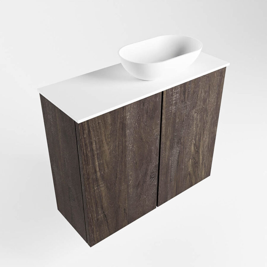 MONDIAZ FOWY toiletmeubel 60cm kleur dark brown. Waskom positie rechts kleur talc | talc. Met 1 kraangat - Afbeelding 4