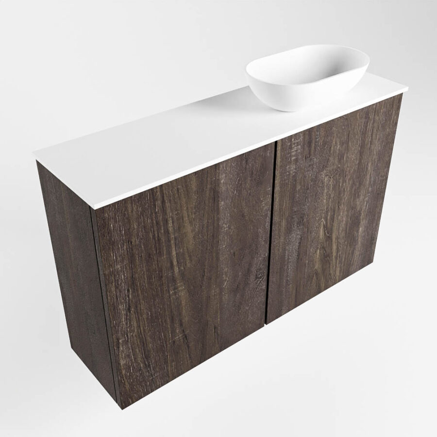 MONDIAZ FOWY toiletmeubel 80cm kleur dark brown. Waskom positie rechts kleur talc | talc. Met 1 kraangat - Afbeelding 4
