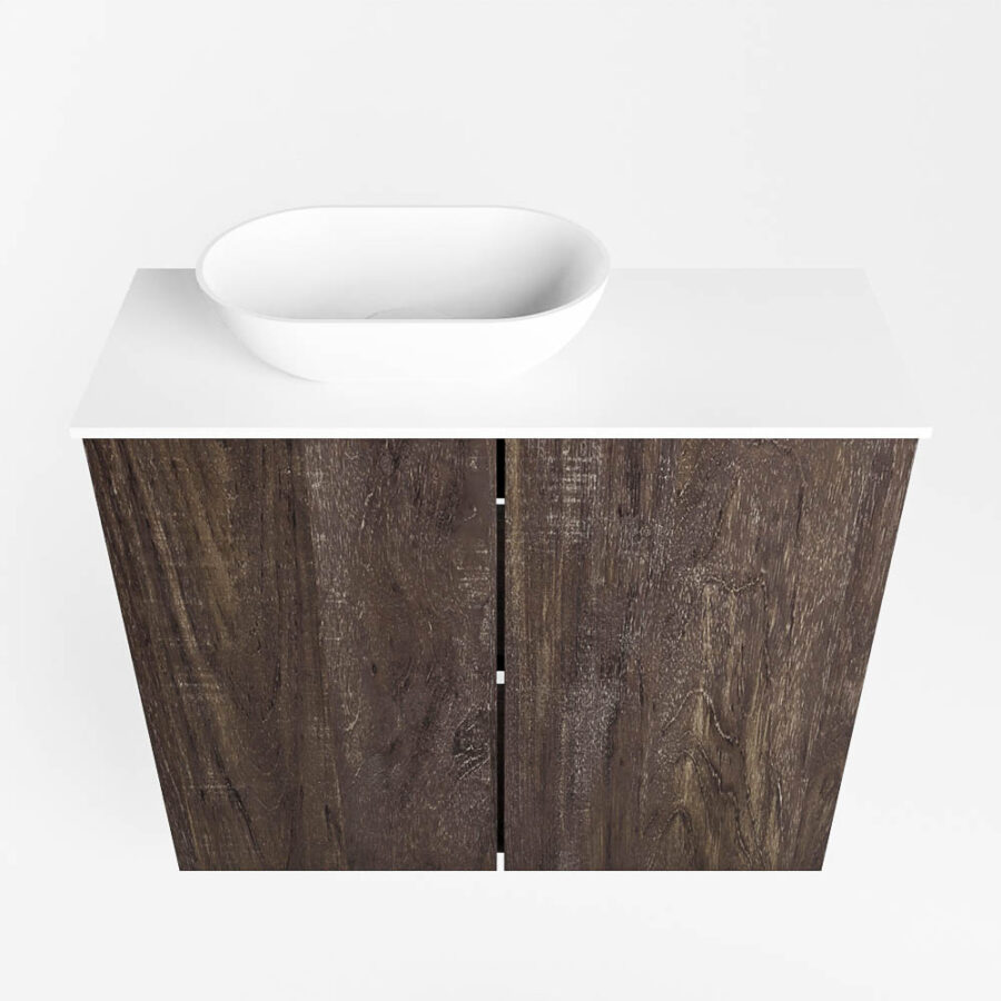 MONDIAZ FOWY toiletmeubel 60cm kleur dark brown. Waskom positie links kleur talc | talc. Met 1 kraangat - Afbeelding 5