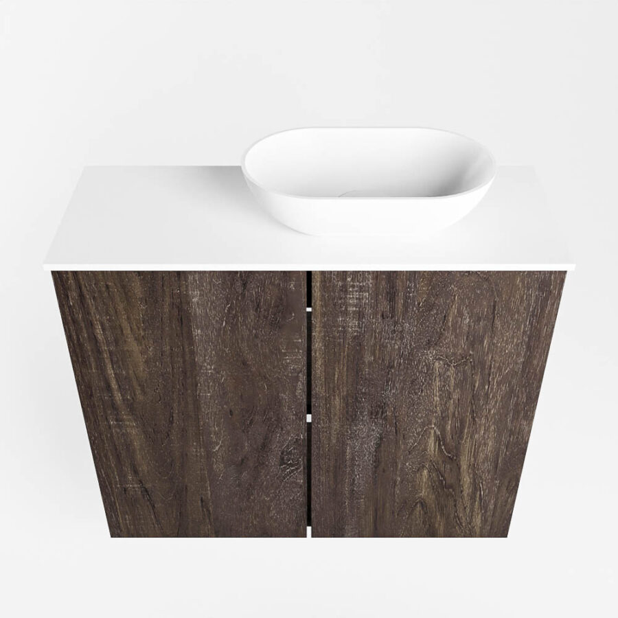 MONDIAZ FOWY toiletmeubel 60cm kleur dark brown. Waskom positie rechts kleur talc | talc. Met 1 kraangat - Afbeelding 5