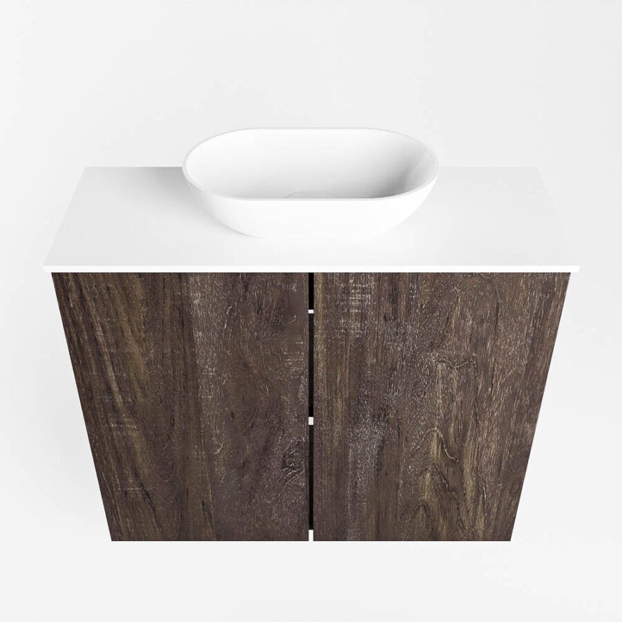 MONDIAZ FOWY toiletmeubel 60cm kleur dark brown. Waskom positie midden kleur talc | talc. Zonder kraangat - Afbeelding 5