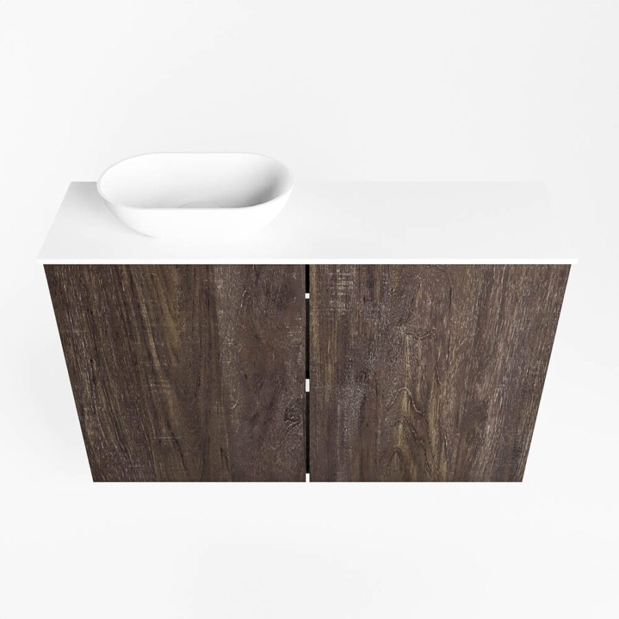 MONDIAZ FOWY toiletmeubel 80cm kleur dark brown. Waskom positie links kleur talc | talc. Met 1 kraangat - Afbeelding 5