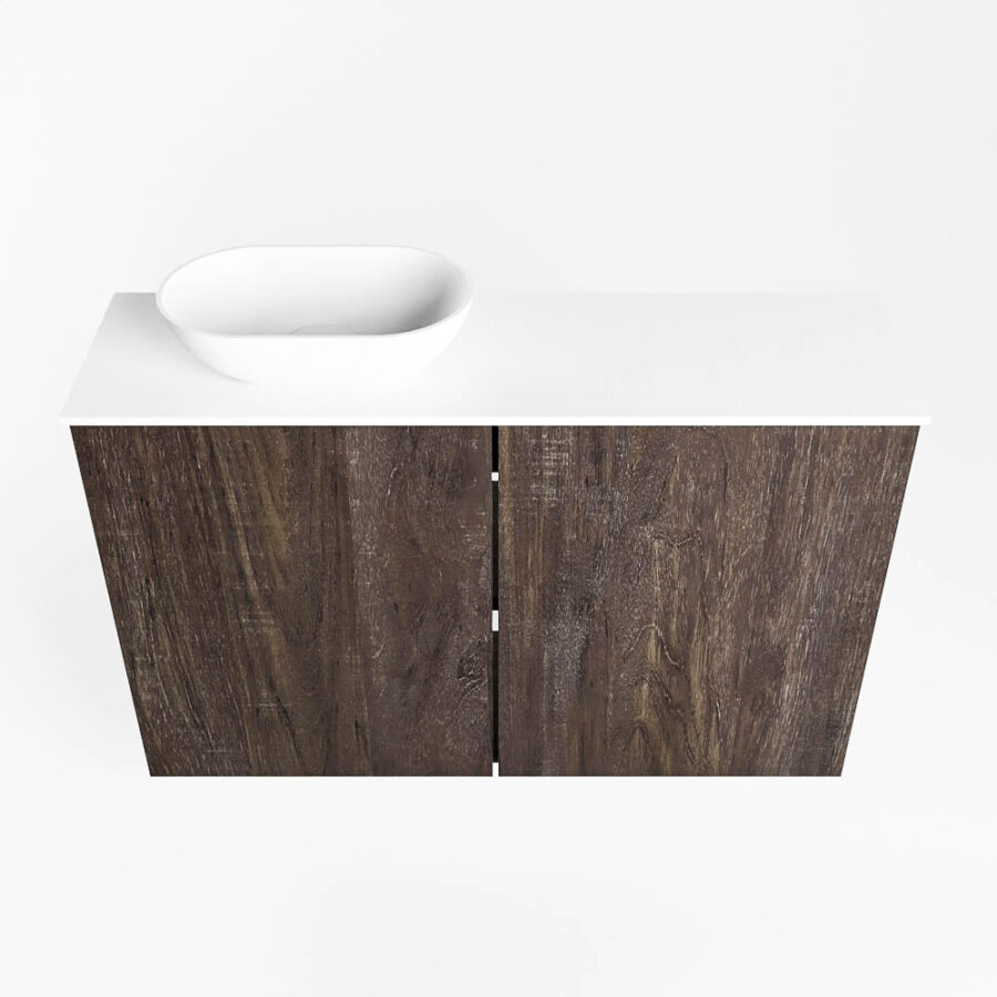MONDIAZ FOWY toiletmeubel 80cm kleur dark brown. Waskom positie links kleur talc | talc. Zonder kraangat - Afbeelding 5