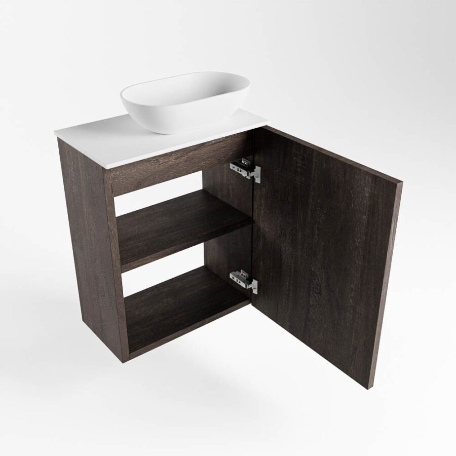 MONDIAZ FOWY toiletmeubel 40cm kleur dark brown. Waskom positie rechts kleur talc | talc. Met 1 kraangat - Afbeelding 6