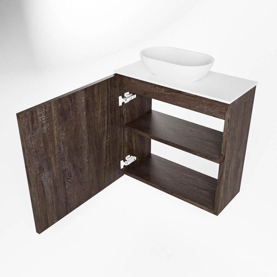 MONDIAZ FOWY toiletmeubel 50cm kleur dark brown. Waskom positie links kleur talc | talc. Met 1 kraangat - Afbeelding 6