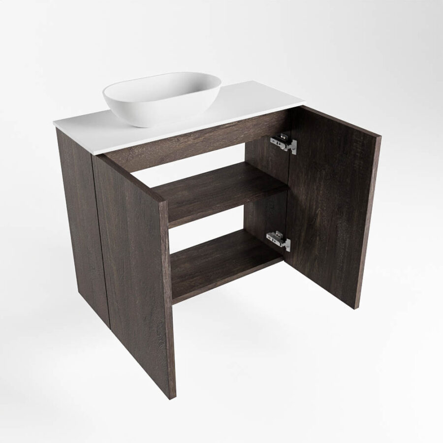 MONDIAZ FOWY toiletmeubel 60cm kleur dark brown. Waskom positie links kleur talc | talc. Met 1 kraangat - Afbeelding 6
