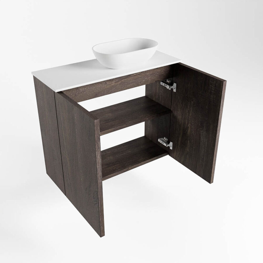 MONDIAZ FOWY toiletmeubel 60cm kleur dark brown. Waskom positie rechts kleur talc | talc. Met 1 kraangat - Afbeelding 6