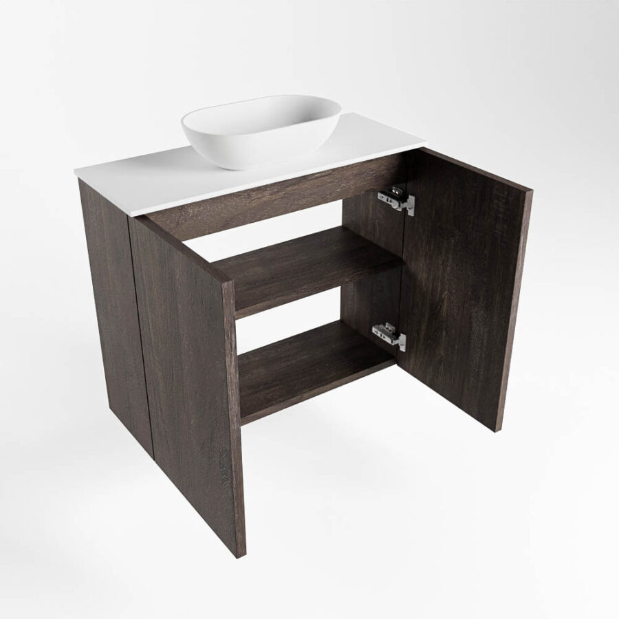 MONDIAZ FOWY toiletmeubel 60cm kleur dark brown. Waskom positie midden kleur talc | talc. Zonder kraangat - Afbeelding 6