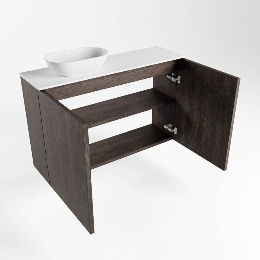 MONDIAZ FOWY toiletmeubel 80cm kleur dark brown. Waskom positie links kleur talc | talc. Met 1 kraangat - Afbeelding 6