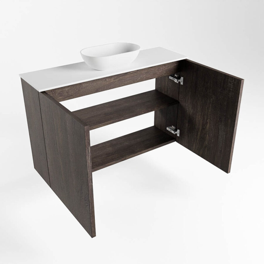 MONDIAZ FOWY toiletmeubel 80cm kleur dark brown. Waskom positie midden kleur talc | talc. Zonder kraangat - Afbeelding 6