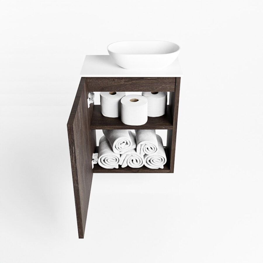 MONDIAZ FOWY toiletmeubel 40cm kleur dark brown. Waskom positie rechts kleur talc | talc. Met 1 kraangat - Afbeelding 8