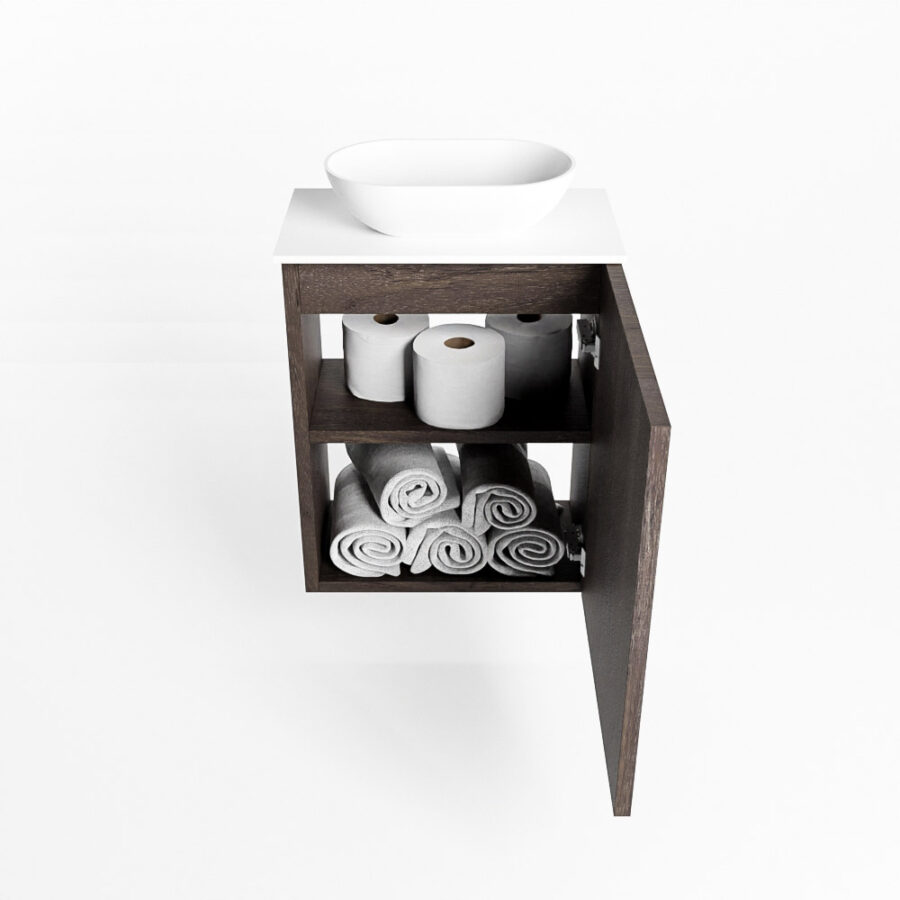 MONDIAZ FOWY toiletmeubel 40cm kleur dark brown. Waskom positie midden kleur talc | talc. Zonder kraangat - Afbeelding 8