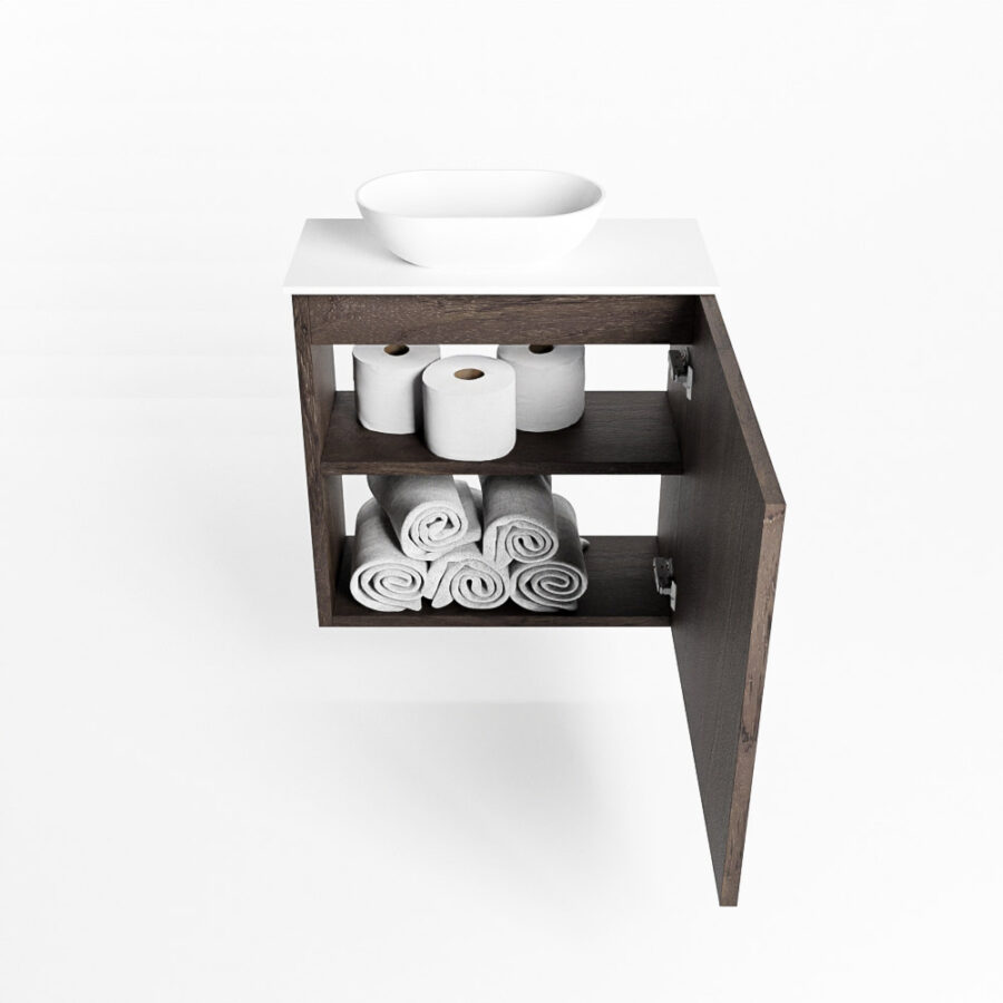 MONDIAZ FOWY toiletmeubel 50cm kleur dark brown. Waskom positie links kleur talc | talc. Met 1 kraangat - Afbeelding 8