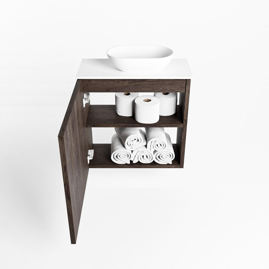 MONDIAZ FOWY toiletmeubel 50cm kleur dark brown. Waskom positie rechts kleur talc | talc. Met 1 kraangat - Afbeelding 8