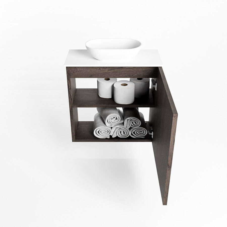 MONDIAZ FOWY toiletmeubel 50cm kleur dark brown. Waskom positie midden kleur talc | talc. Zonder kraangat - Afbeelding 8