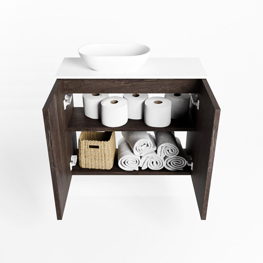 MONDIAZ FOWY toiletmeubel 60cm kleur dark brown. Waskom positie links kleur talc | talc. Met 1 kraangat - Afbeelding 8