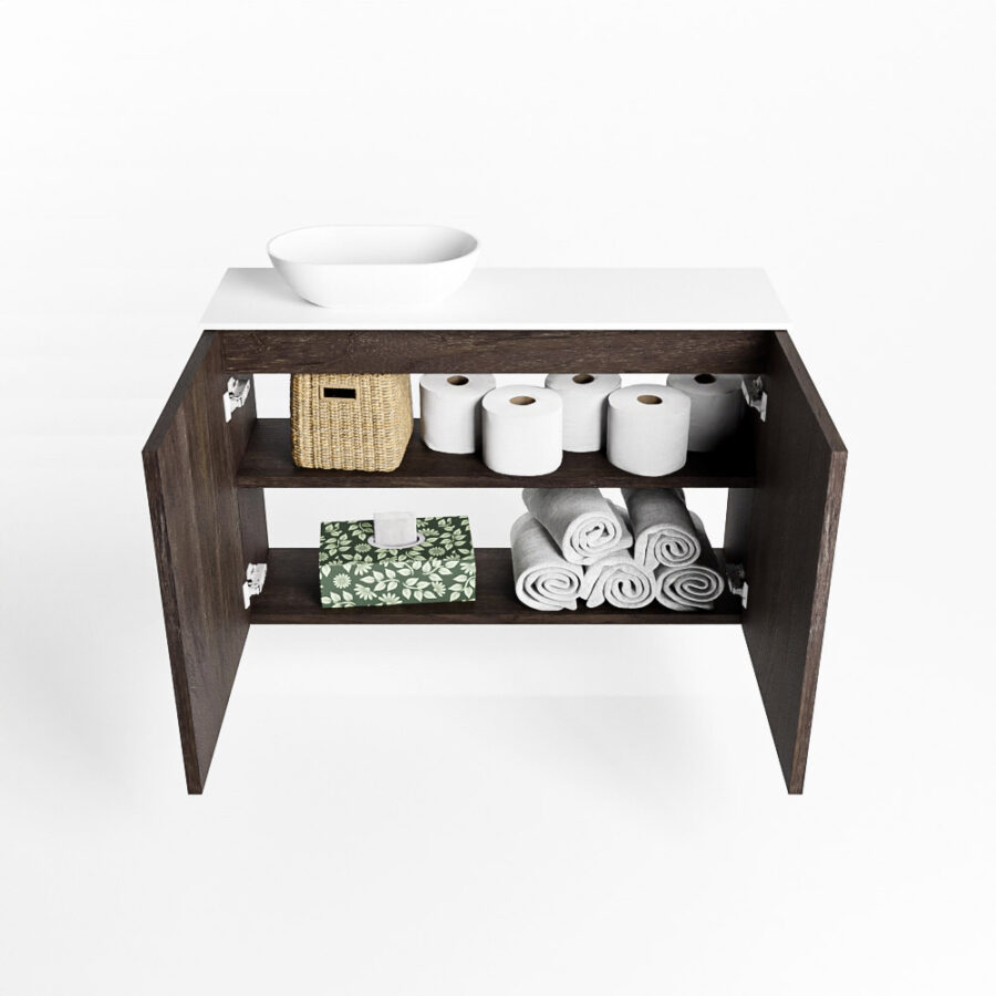 MONDIAZ FOWY toiletmeubel 80cm kleur dark brown. Waskom positie links kleur talc | talc. Met 1 kraangat - Afbeelding 8