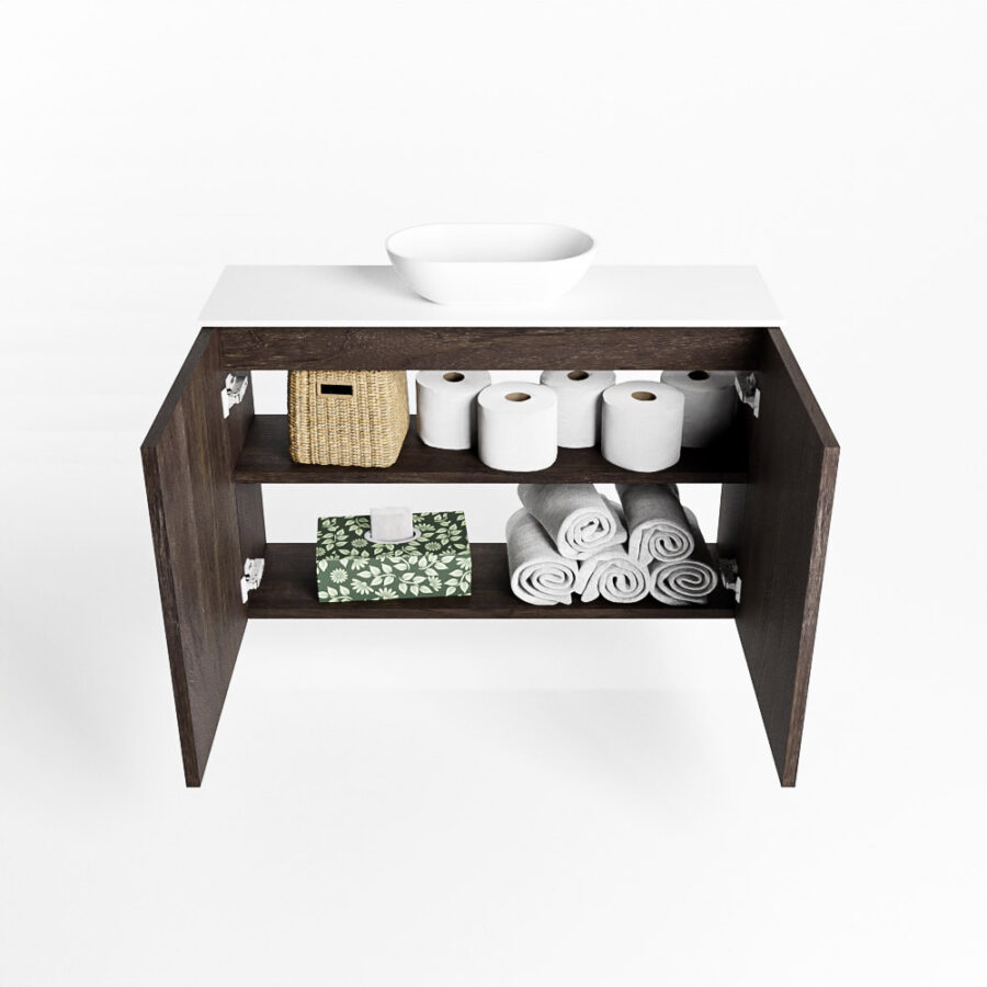 MONDIAZ FOWY toiletmeubel 80cm kleur dark brown. Waskom positie midden kleur talc | talc. Zonder kraangat - Afbeelding 8