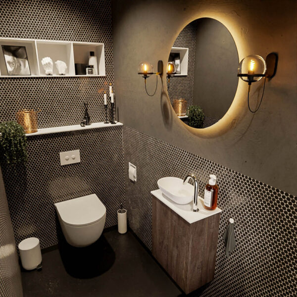 MONDIAZ FOWY toiletmeubel 40cm kleur dark brown. Waskom positie links kleur talc | talc. Met 1 kraangat