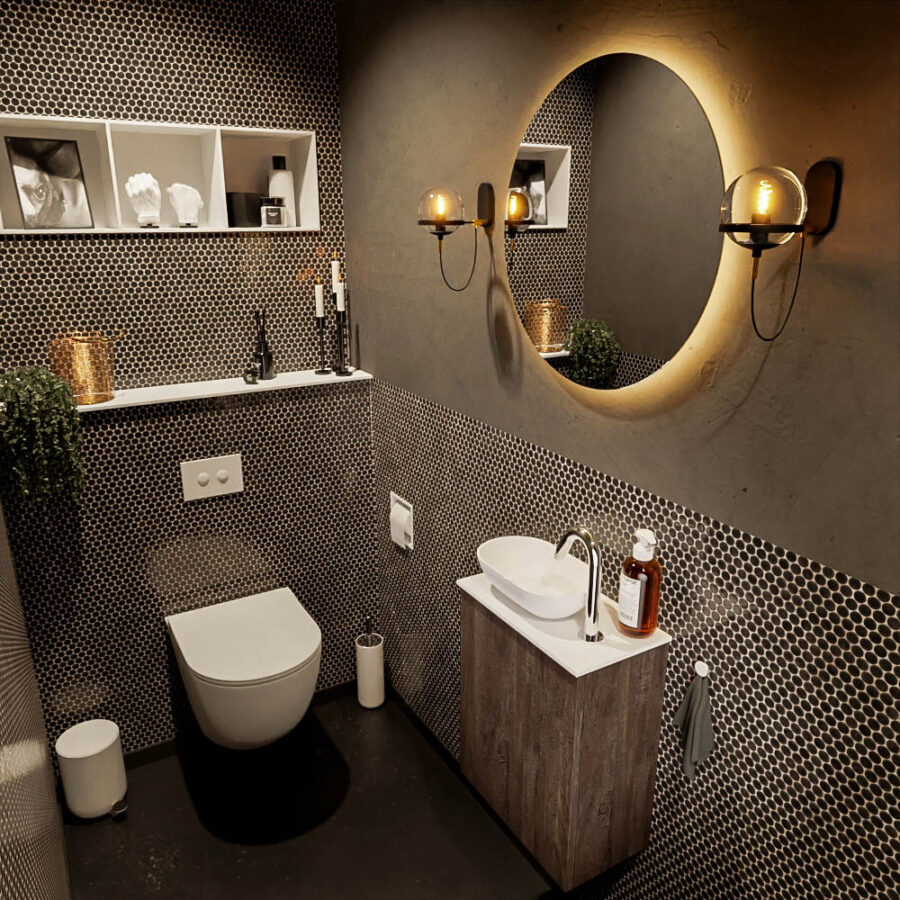 MONDIAZ FOWY toiletmeubel 40cm kleur dark brown. Waskom positie links kleur talc | talc. Met 1 kraangat