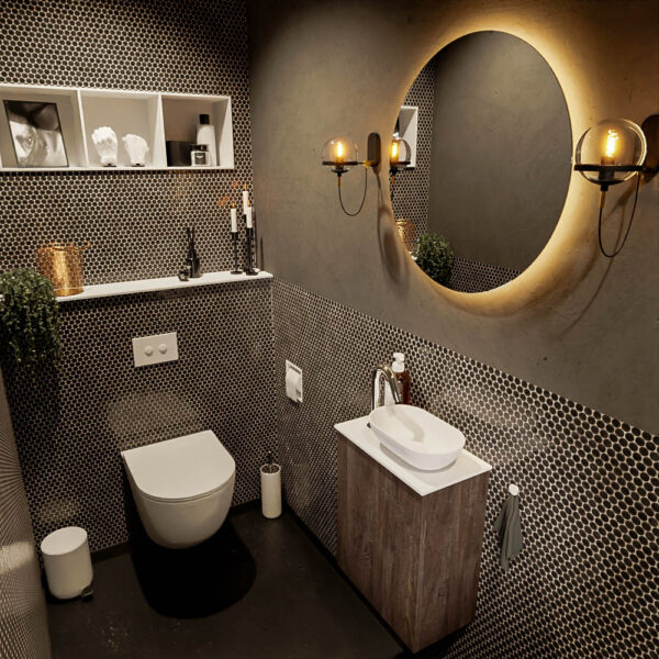 MONDIAZ FOWY toiletmeubel 40cm kleur dark brown. Waskom positie rechts kleur talc | talc. Met 1 kraangat