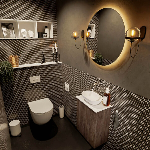 MONDIAZ FOWY toiletmeubel 40cm kleur dark brown. Waskom positie midden kleur talc | talc. Zonder kraangat