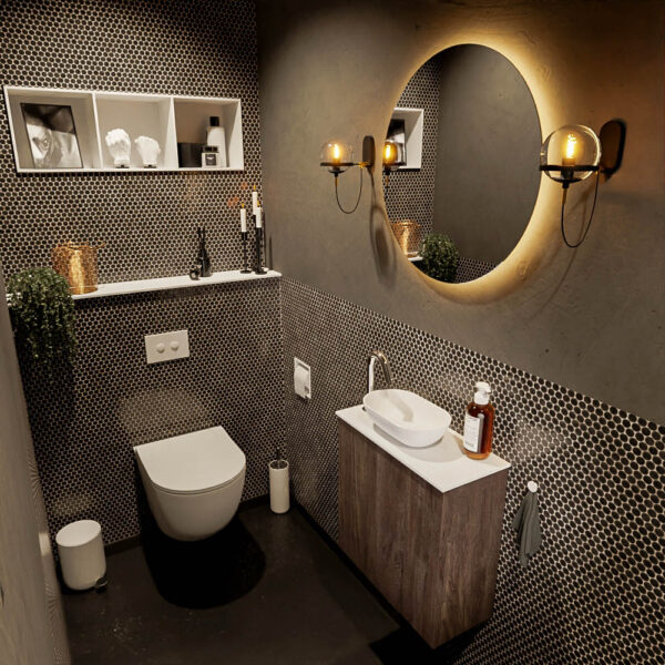 MONDIAZ FOWY toiletmeubel 50cm kleur dark brown. Waskom positie links kleur talc | talc. Met 1 kraangat
