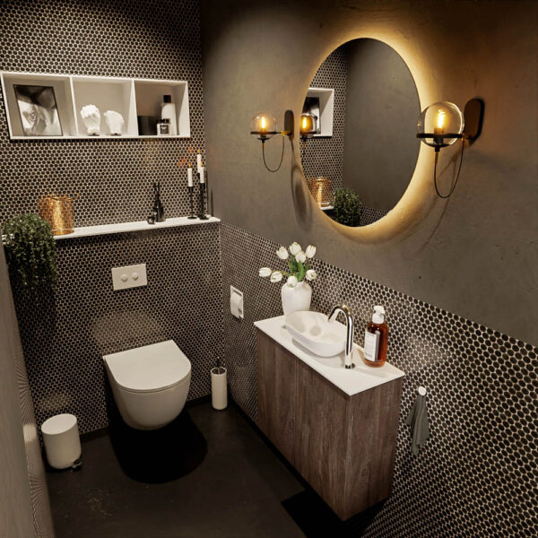 MONDIAZ FOWY toiletmeubel 60cm kleur dark brown. Waskom positie midden kleur talc | talc. Met 1 kraangat