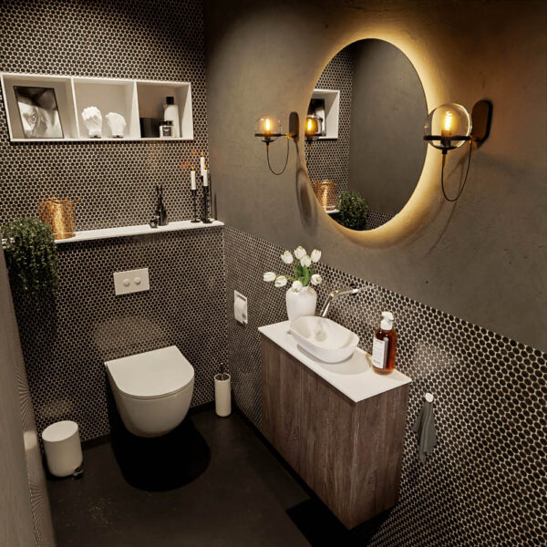 MONDIAZ FOWY toiletmeubel 60cm kleur dark brown. Waskom positie midden kleur talc | talc. Zonder kraangat