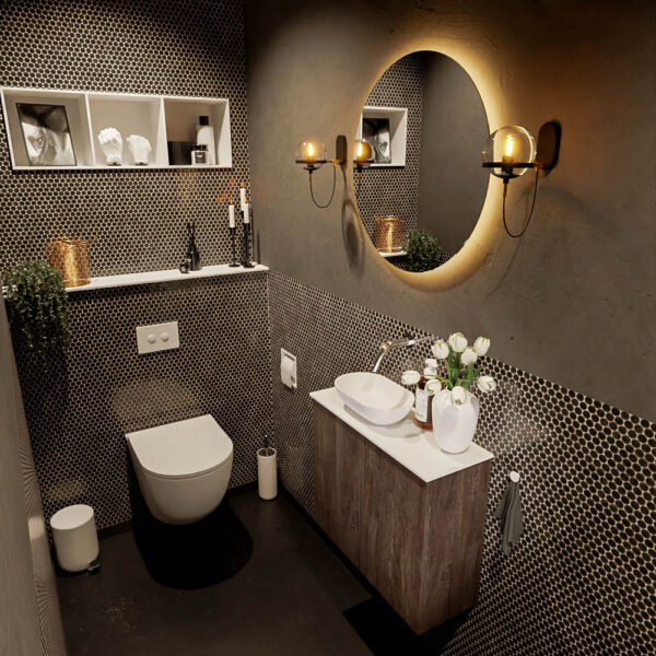 MONDIAZ FOWY toiletmeubel 60cm kleur dark brown. Waskom positie links kleur talc | talc. Zonder kraangat