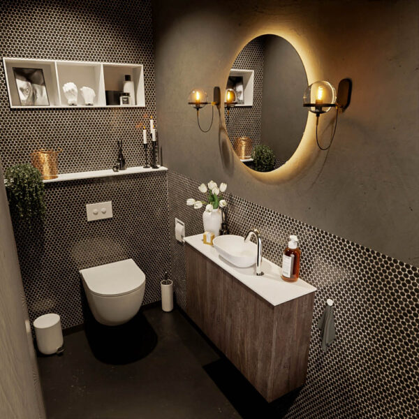 MONDIAZ FOWY toiletmeubel 80cm kleur dark brown. Waskom positie midden kleur talc | talc. Met 1 kraangat