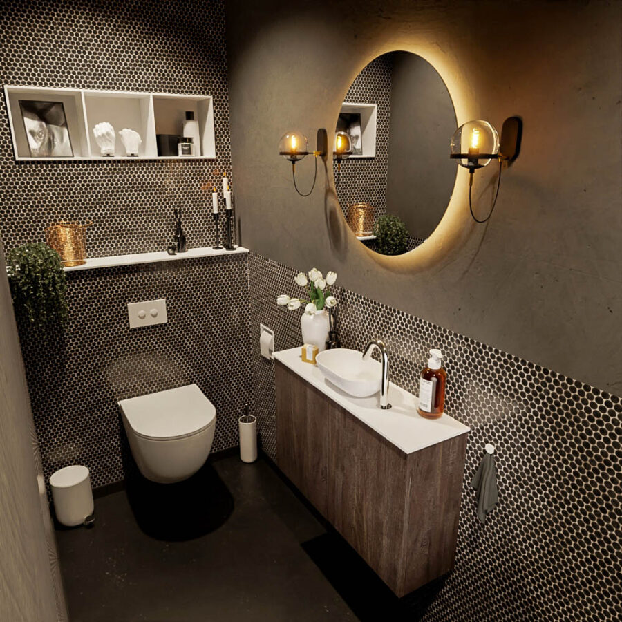 MONDIAZ FOWY toiletmeubel 80cm kleur dark brown. Waskom positie midden kleur talc | talc. Met 1 kraangat