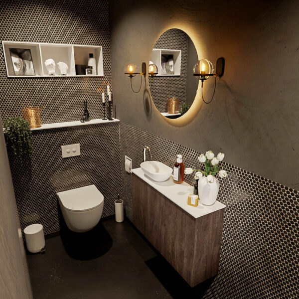 MONDIAZ FOWY toiletmeubel 80cm kleur dark brown. Waskom positie links kleur talc | talc. Met 1 kraangat