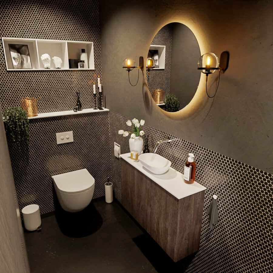 MONDIAZ FOWY toiletmeubel 80cm kleur dark brown. Waskom positie midden kleur talc | talc. Zonder kraangat