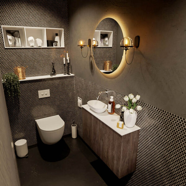 MONDIAZ FOWY toiletmeubel 80cm kleur dark brown. Waskom positie links kleur talc | talc. Zonder kraangat