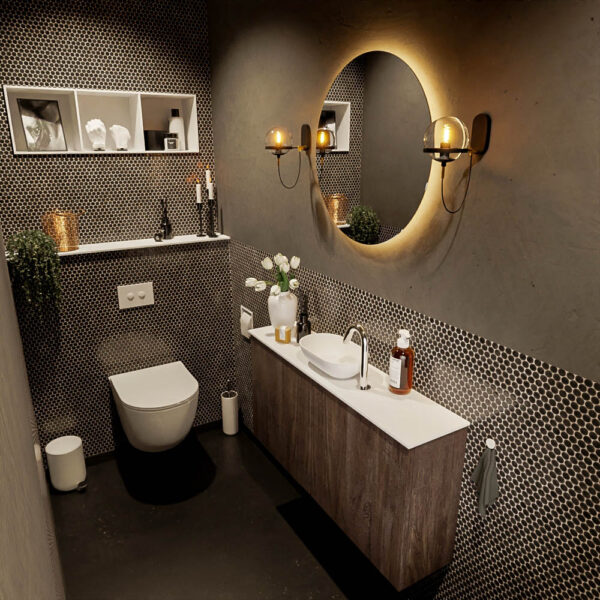 MONDIAZ FOWY toiletmeubel 100cm kleur dark brown. Waskom positie midden kleur talc | talc. Met 1 kraangat