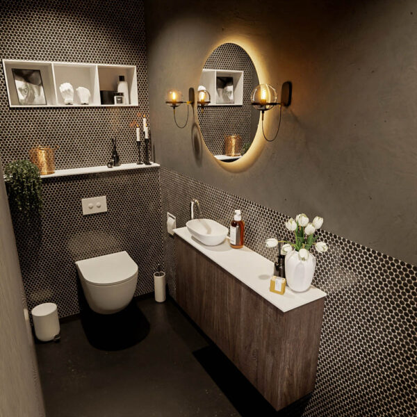 MONDIAZ FOWY toiletmeubel 100cm kleur dark brown. Waskom positie links kleur talc | talc. Met 1 kraangat