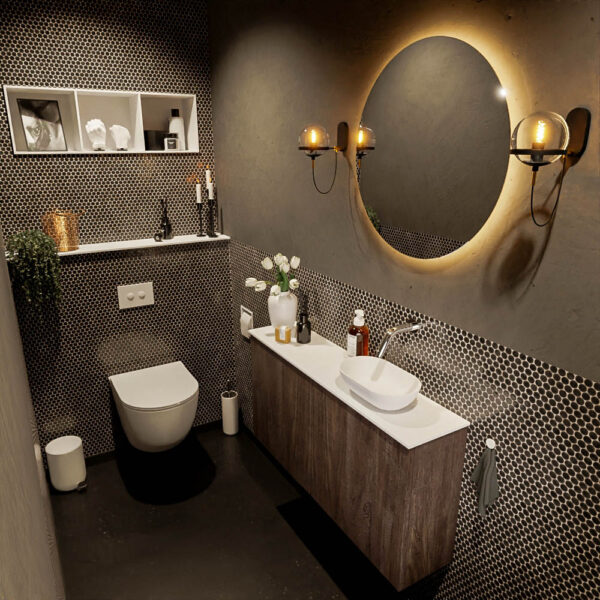 MONDIAZ FOWY toiletmeubel 100cm kleur dark brown. Waskom positie rechts kleur talc | talc. Zonder kraangat