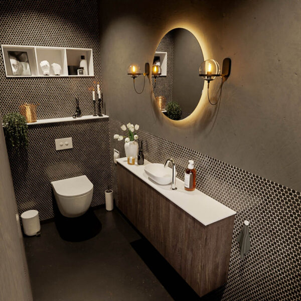 MONDIAZ FOWY toiletmeubel 120cm kleur dark brown. Waskom positie midden kleur talc | talc. Met 1 kraangat