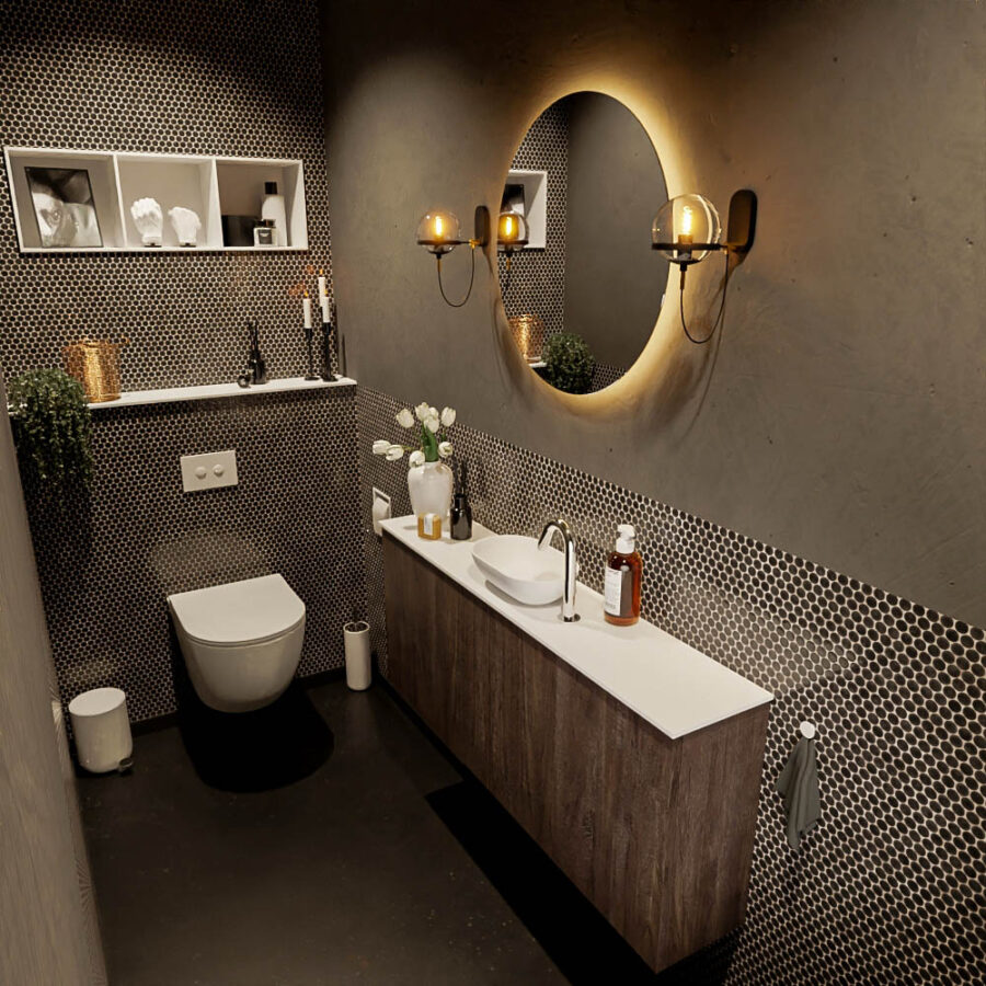 MONDIAZ FOWY toiletmeubel 120cm kleur dark brown. Waskom positie midden kleur talc | talc. Met 1 kraangat